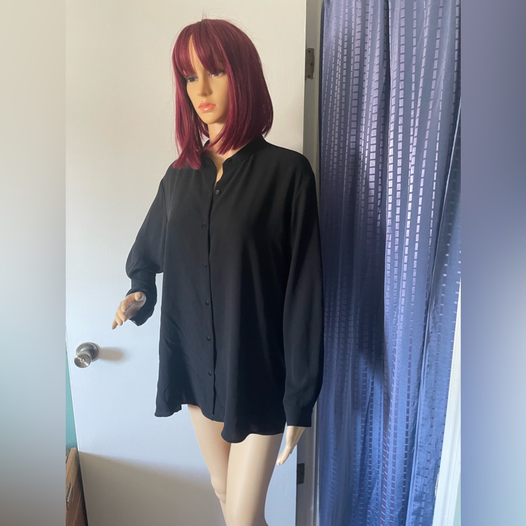 Eileen Fisher M 100% Silk Blouse Top Black Oversized